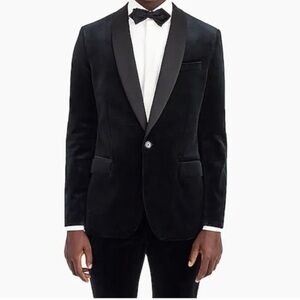 J. Crew Ludlow Satin Shawl Collar Velvet Blazer Black blue wedding formal suit